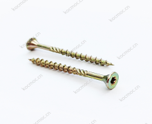 Double flat head with 6 ribs under head, with knurling and cutting line on thread.